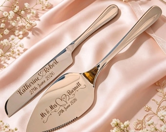 Servidor de tartas personalizado grabado, juego de cortador para bodas, cumpleaños, aniversarios y fiestas
