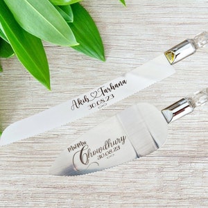 Personalized Wedding Cake Server Set, Engraved Knife and Server