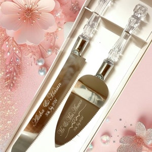 Personalized Engraved Wedding Cake Server Set, Crystal Handles