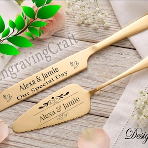 Personalised Permanently Engraved Cake Server, Slicer Set Wedding Birthday Anniversary Graduation celebration Party