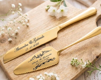 Juego de pala y cortador de tartas personalizado con grabado ~ Bodas ~ Cumpleaños ~ Aniversarios ~ Inauguraciones de casas ~ Toda ocasión