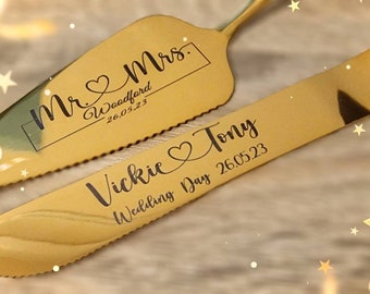 Personalised Engraved Cake Server, Slicer Set Wedding Birthday Anniversary Party