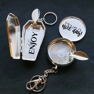 Personalised Engraved Coffin Ashtray With Cover, Mini Portable Ashtray, Key Chain Stainless Steel Traveling Ashtray, Storage Box,