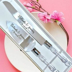 Personalized Wedding Cake Server Set, Engraved Knife, Crystal Handles