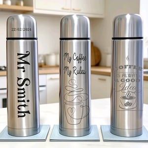 Personalized Engraved Stainless Steel Coffee Flask, Travel Mug