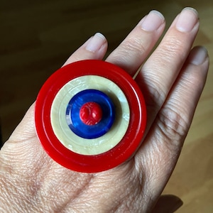 Vintage 1960s Mod Ring - Red White and Blue