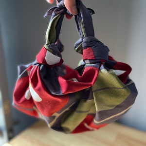 Choose Your Own Adventure - Custom Furoshiki Knot Bag - Camelia Flowers Red & Gray