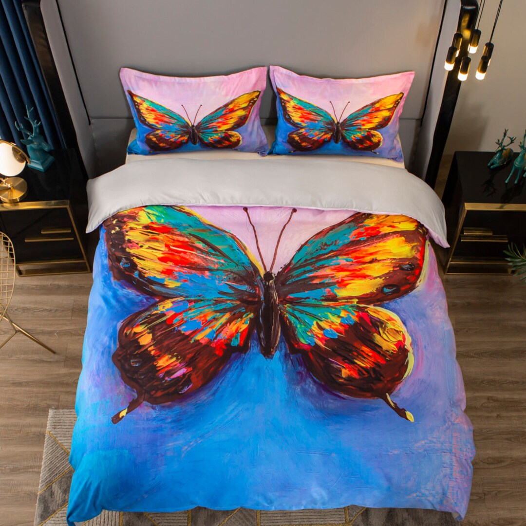 3D Butterfly Duvet Covers Set Colorful Quilt Cover Oil Etsy