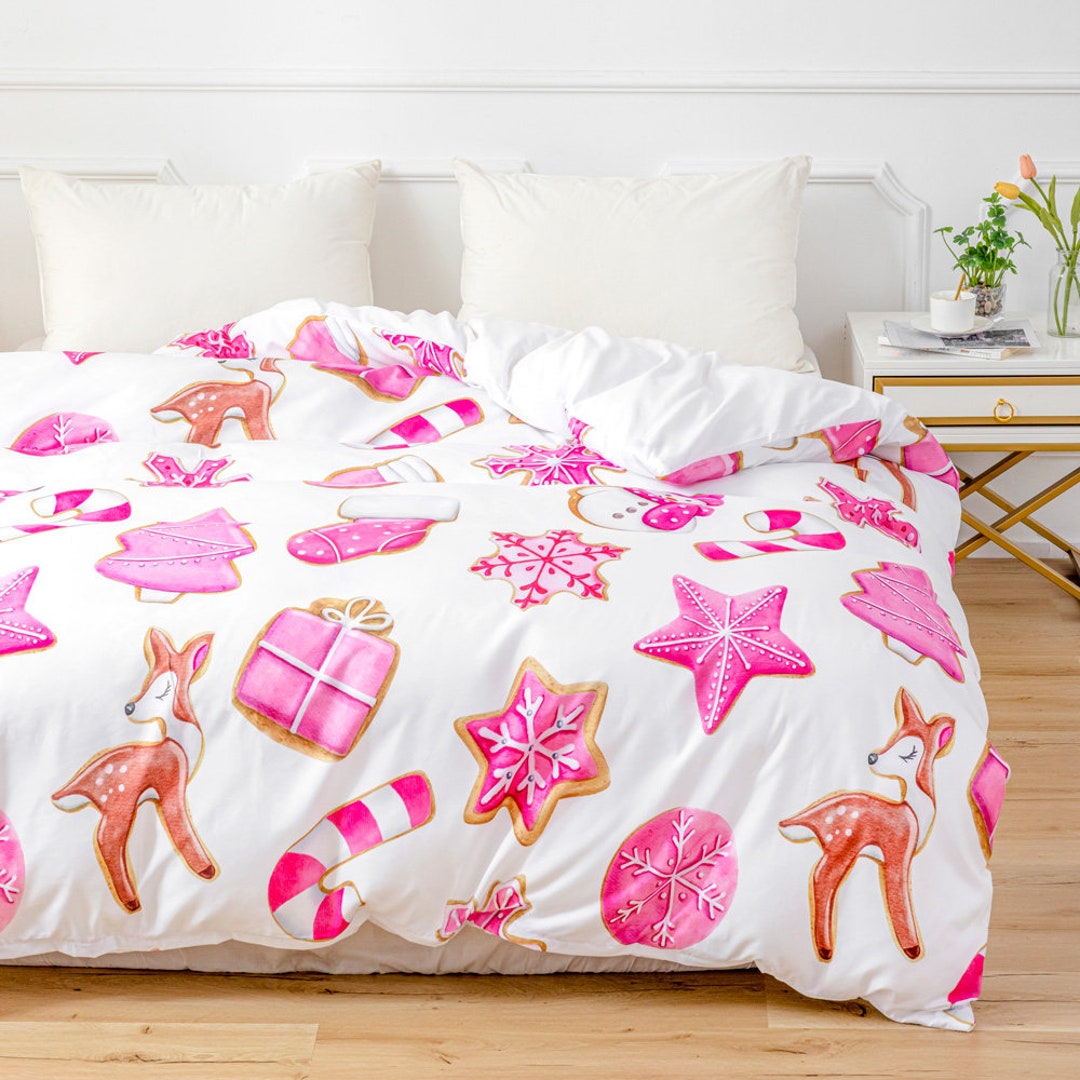 3D Christmas Duvet Covers Set Pine Tree Quilt Cover Pink Etsy