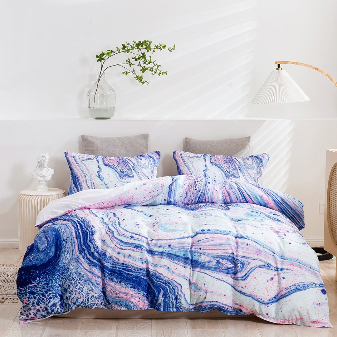 3D Marble Duvet Covers Set Texture Quilt Cover Blue Bedding Etsy