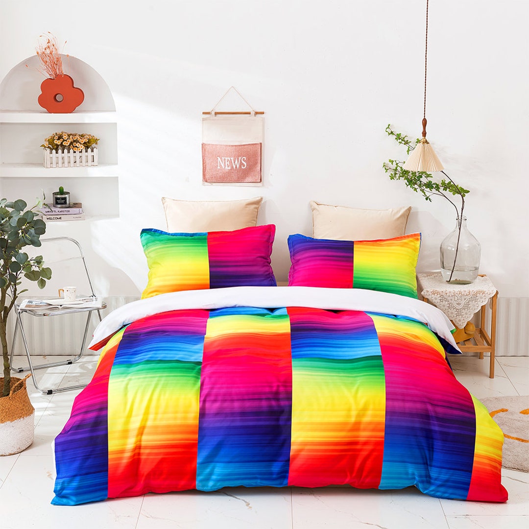 3D Rainbow Duvet Covers Set Colors Quilt Cover Pattern Etsy