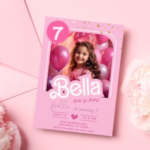 Puppen-Party Einladung | Puppen-Geburtstags-Party | Einladungskarte zur Geburtstagsparty in Pink | Rosa Puppen-Geburtstagseinladung | Puppe Einladung| Vorlage