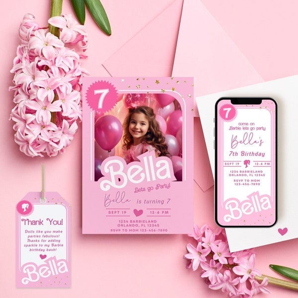 Doll Party Invitation | Doll Birthday Party | Hot Pink Birthday Party Invitation | Pink Doll Birthday Invitation | Doll Invitation| Template