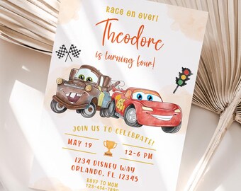 Cars Birthday Party Invitation | Cars Lightning Birthday Invite | McQueen Birthday Party Invitation |  Boy 5th Birthday Party Invite |