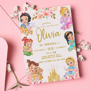 faire-part d'anniversaire princesse | Invitation royale de célébration modèle modifiable personnalisé imprimable téléchargement numérique | Invitation princesse Disney