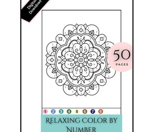 Dibujos para colorear por números para adultos: 50 láminas para colorear imprimibles (descarga digital)
