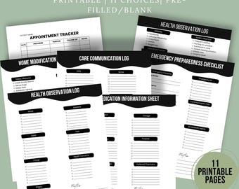 Kit de herramientas esenciales para cuidadores (imprimible) / Registro diario de cuidados, seguimiento de medicamentos, organizador de salud y formularios de atención domiciliaria
