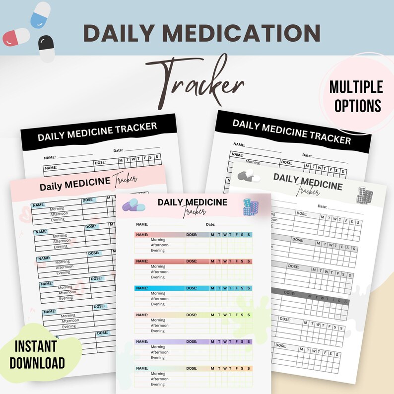 Puede incluir: Plantilla de seguimiento de medicamentos diario imprimible con m&uacute;ltiples opciones. El rastreador incluye secciones para el nombre del medicamento, la dosis y los d&iacute;as de la semana. El rastreador est&aacute; dise&ntilde;ado para ayudar a las personas a realizar un seguimiento de su horario de medicamentos.