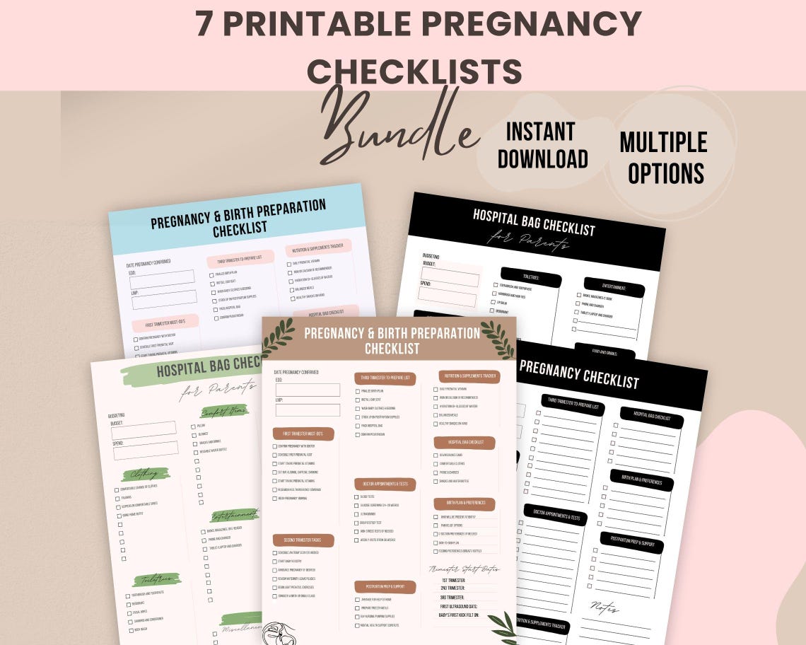 7-in-1 Pregnancy Checklist Bundle: Trimester, Hospital, Birth Plan (PDF ...