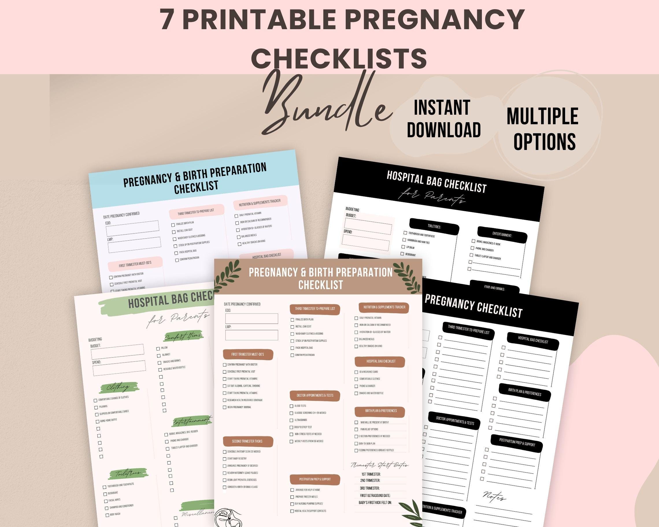 7-in-1 Pregnancy Checklist Bundle: Trimester, Hospital, Birth Plan (PDF ...