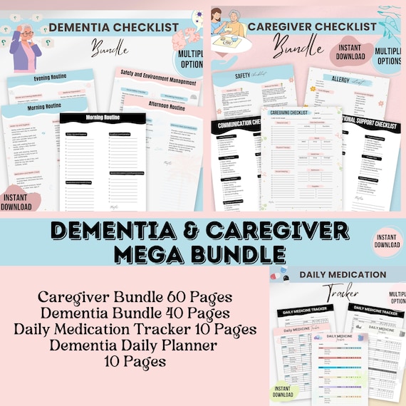 Dementia Caregiver Bundle: Checklists, Planner, Medication Tracker (Printable)