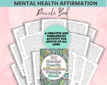 Caça-palavras sobre saúde mental para adultos | Livro de palavras cruzadas com afirmações positivas para imprimir