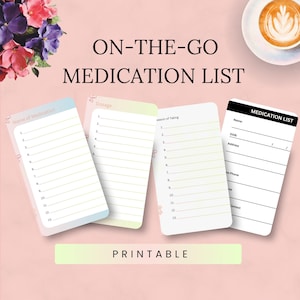 Cartão de carteira de lista de medicamentos | Contato de emergência e informações médicas | Download instantâneo para impressão | Alerta de saúde para emergências | Lista de medicamentos