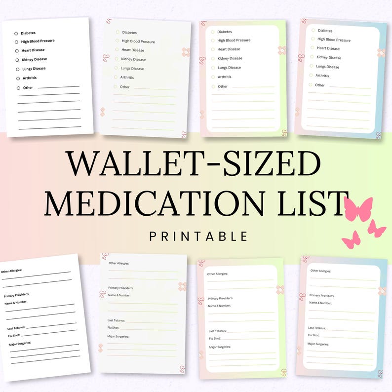 Medication List Wallet Card | Emergency Contact & Medical Info ...
