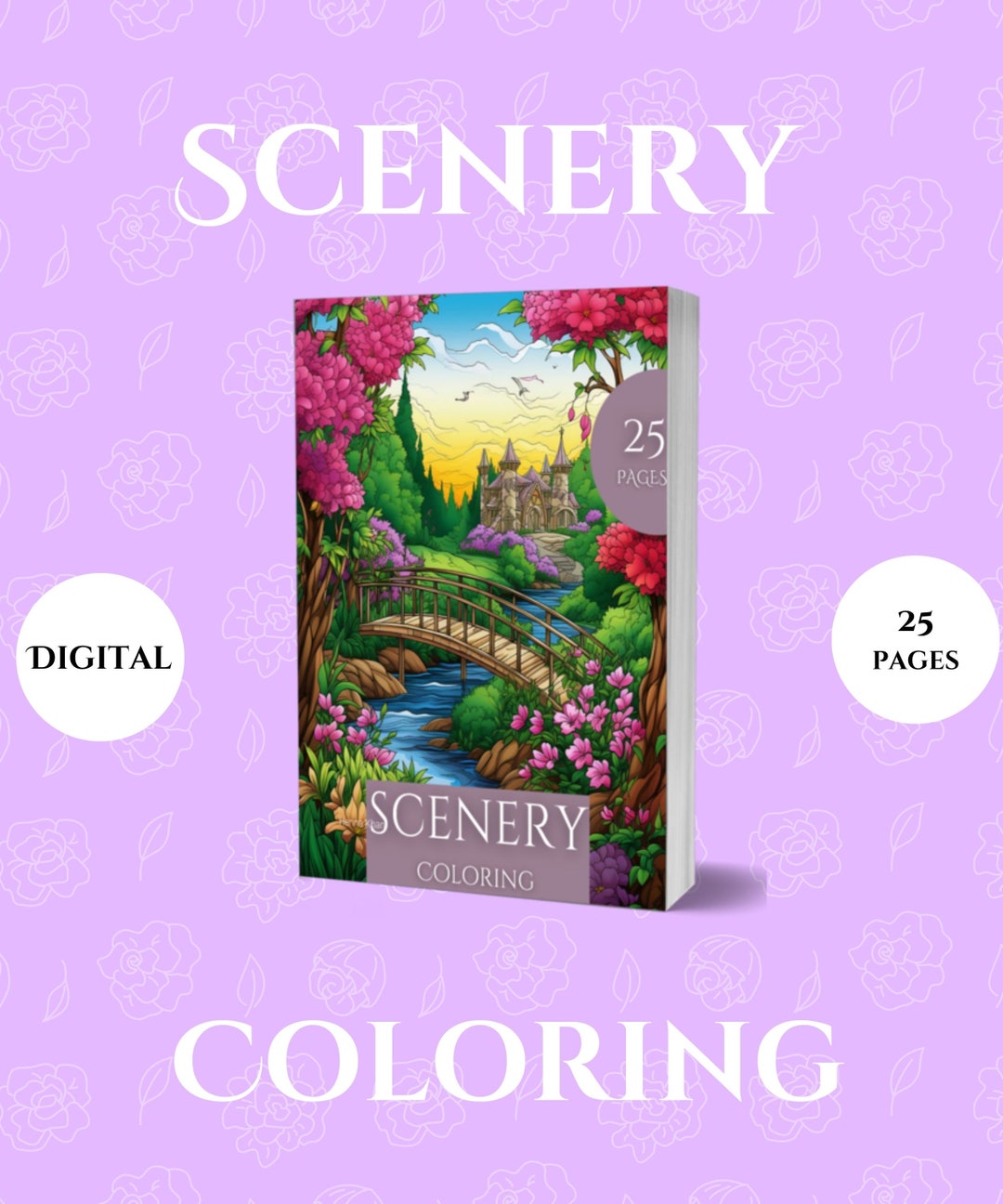 25 Scenery Coloring Book, Nature Coloring Book, Instant Download Pages ...