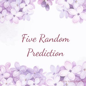 Puede incluir: Texto "Five Random Prediction" sobre un fondo blanco con un borde de flores moradas.