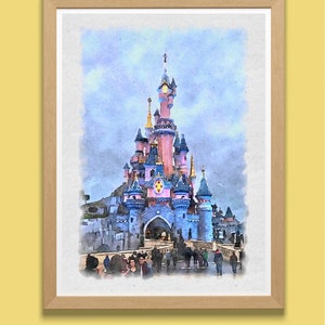Disneyland Paris Sleeping Beauty’s Castle Watercolour Print, Disney Print, Wall Art, Disney Art