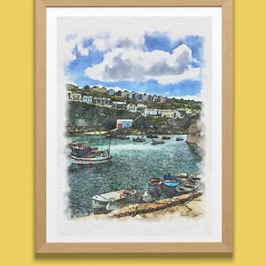 Aquarelprint St Austell Harbor, muurkunst