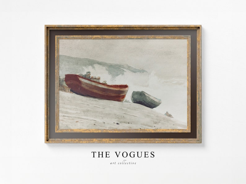 Vintage Coastal Art Print Rustic Seaside Boat Scene Painting Etsy