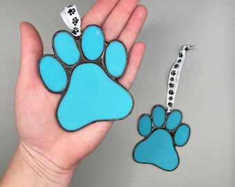 Blue  Paw Prints / Stained Glass Paw Print / Blue Glass / Dog print