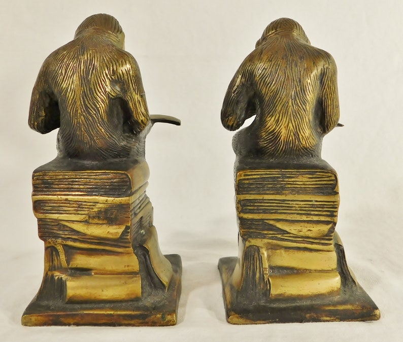Pair Vintage C1980s Solid Brass Figural Monkey Bookends Etsy