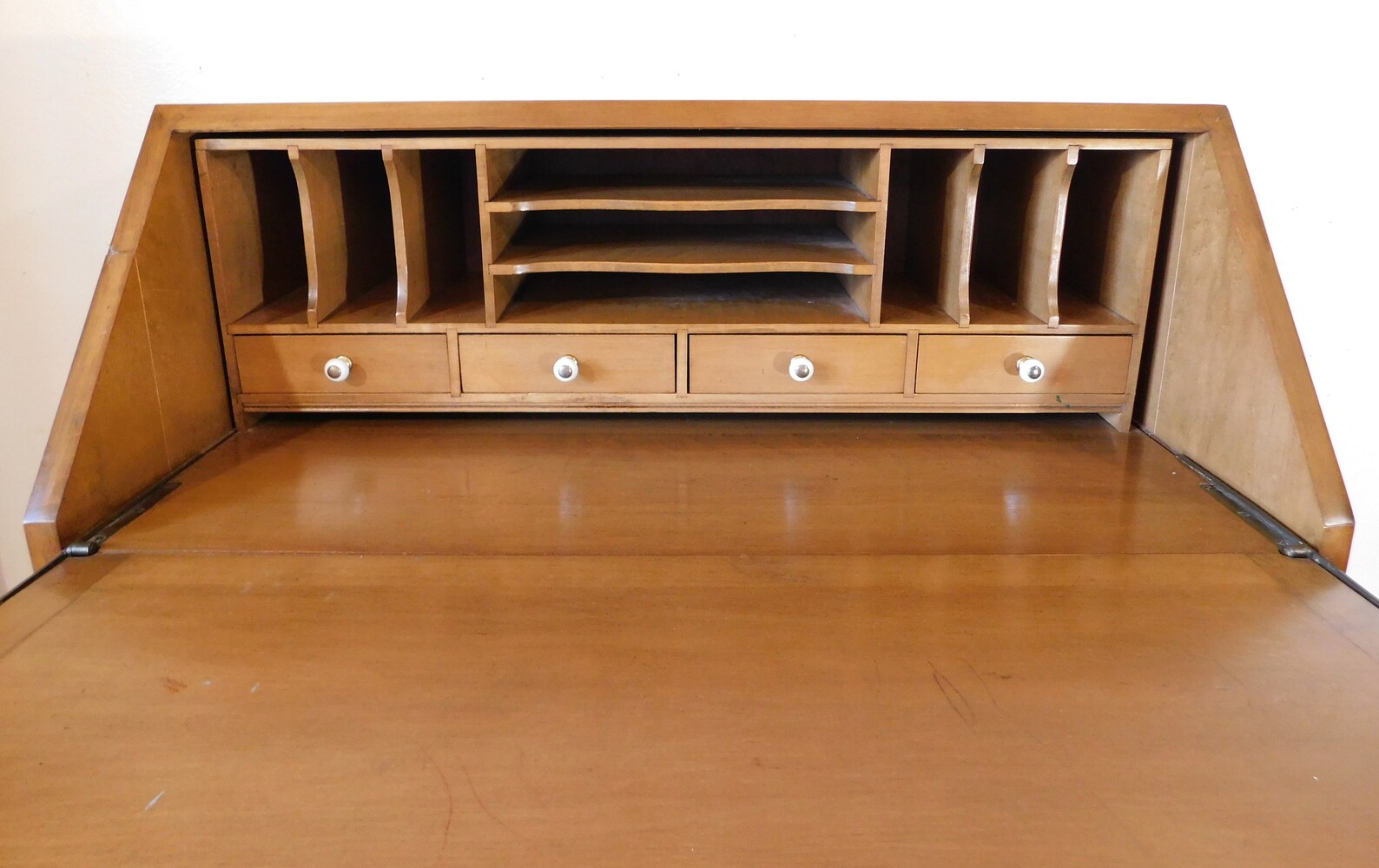 Antique Beals Furniture Solid Maple Rock Slant Top Secretary Writing