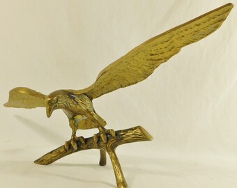 Vintage Mid Century Solid Brass Eagle on Branch Figurine