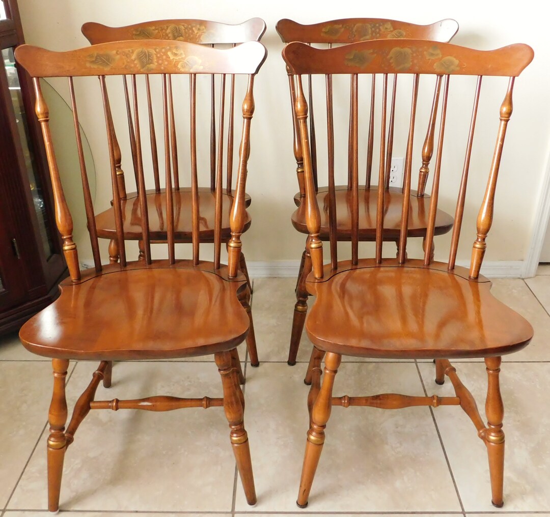 Vintage L. Hitchcock Solid Maple Wood Harvest Stenciled Dining Side