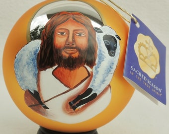Large Jumbo Sacred Season Ltd Ed Jesus Mouth Blown Glass Hand Painted Christmas Tree Ornament