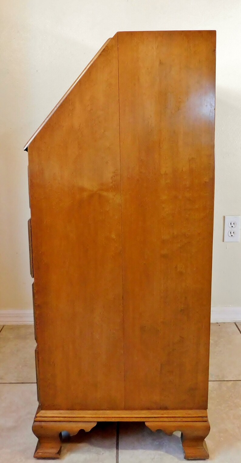 Antique Beals Furniture Solid Maple Rock Slant Top Secretary Writing