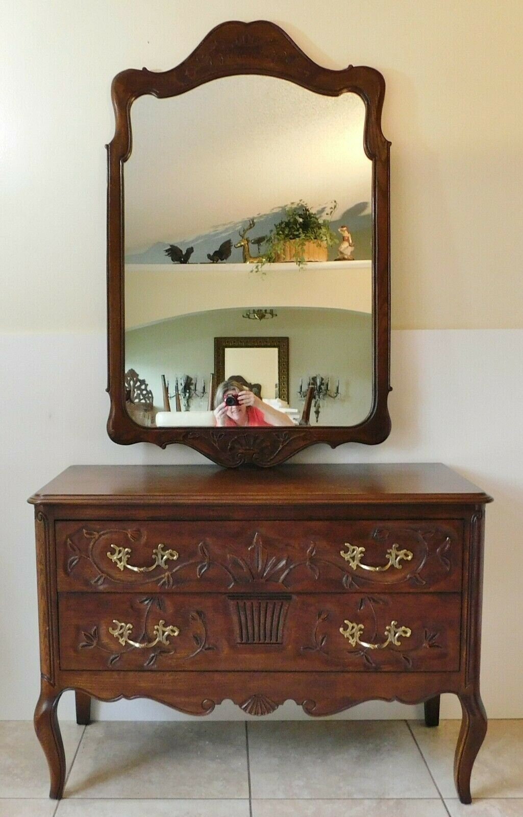 Vintage Large DAVIS Cabinet Co Solid Wood Chest of Drawers Console & Wall Mirror