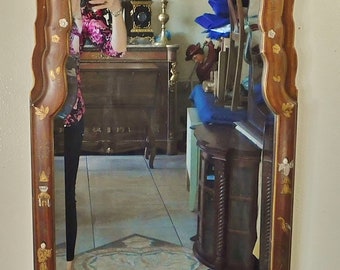 Friedman Brothers 49" Tsingtao Chippendale Chinoiserie Beveled Wood Wall Mirror