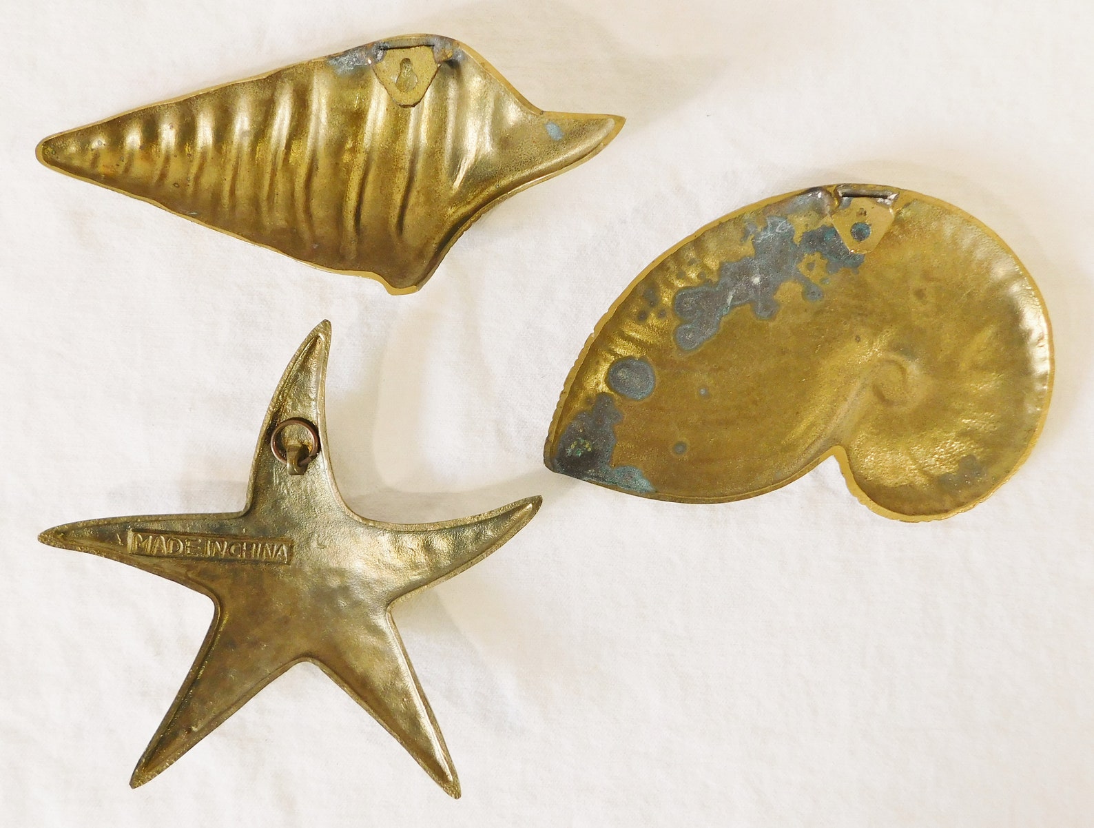Vintage Solid Brass Palm Beach Style Ornate Seashells Conch Starfish ...