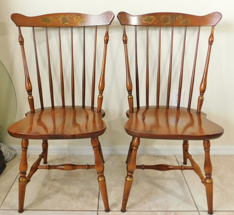 Vintage L. Hitchcock Solid Maple Wood Harvest Stenciled Dining Side