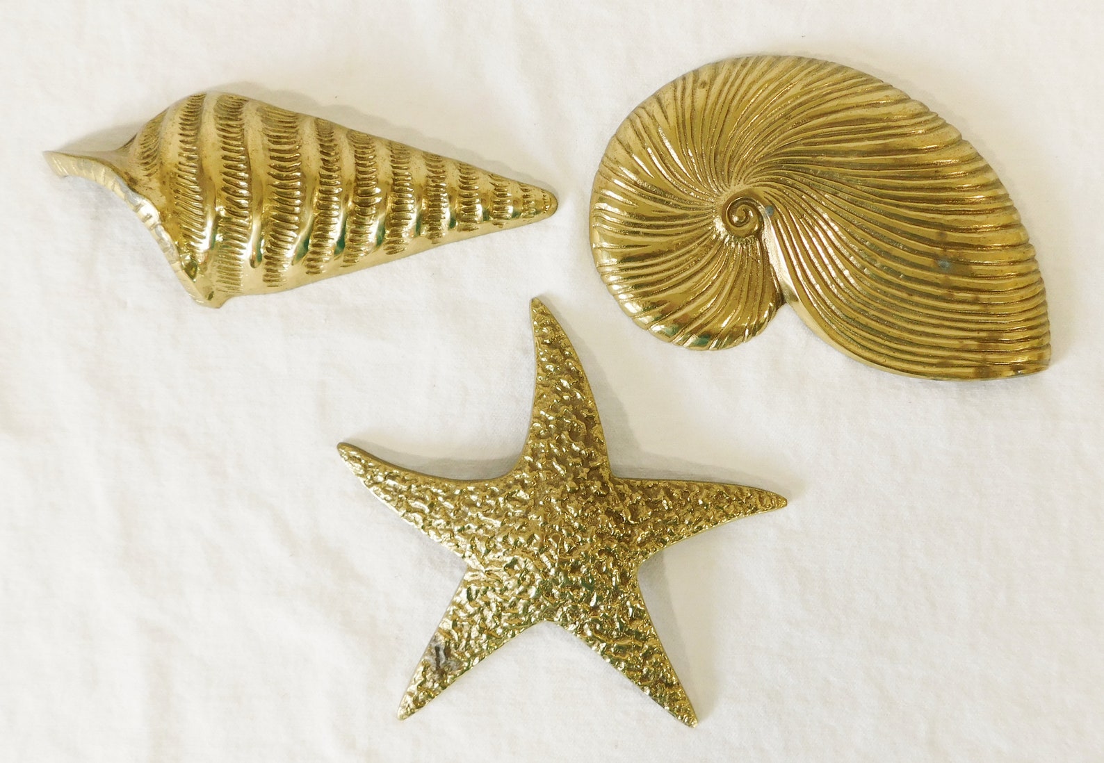Vintage Solid Brass Palm Beach Style Ornate Seashells Conch Starfish ...
