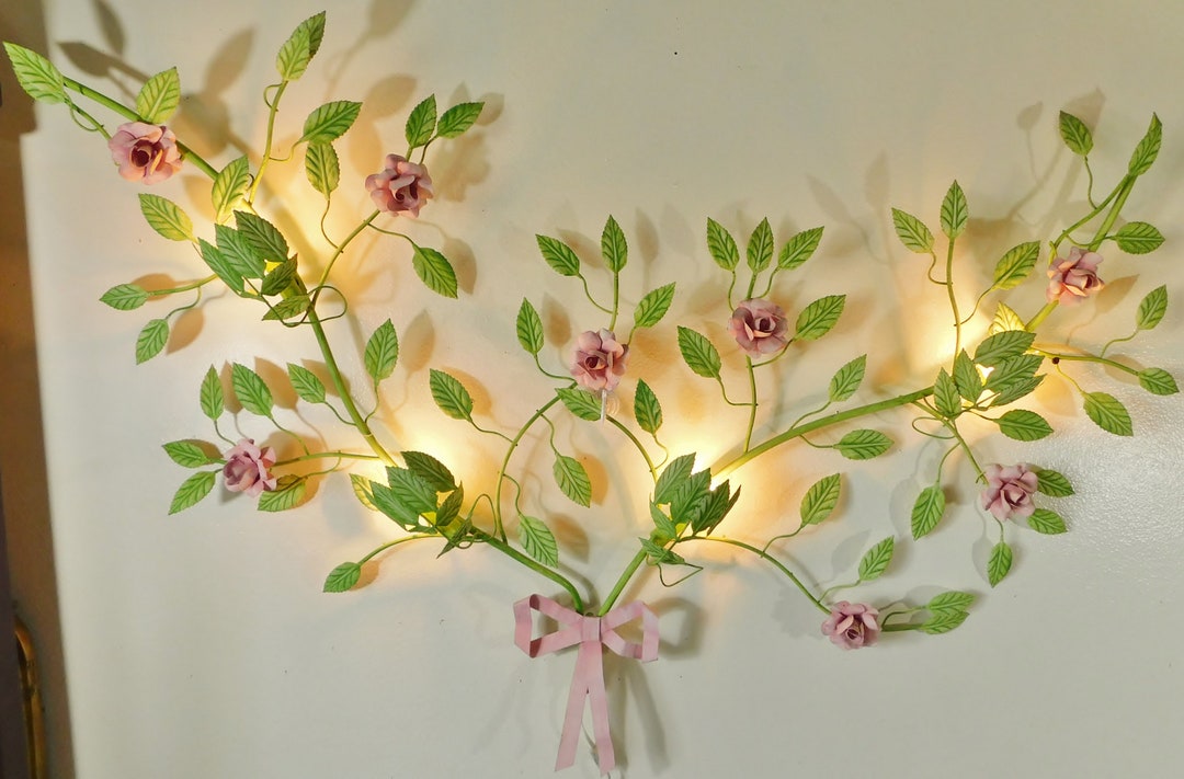 Vintage Italian Toleware Pink Roses Electric 4 Light Wall Etsy
