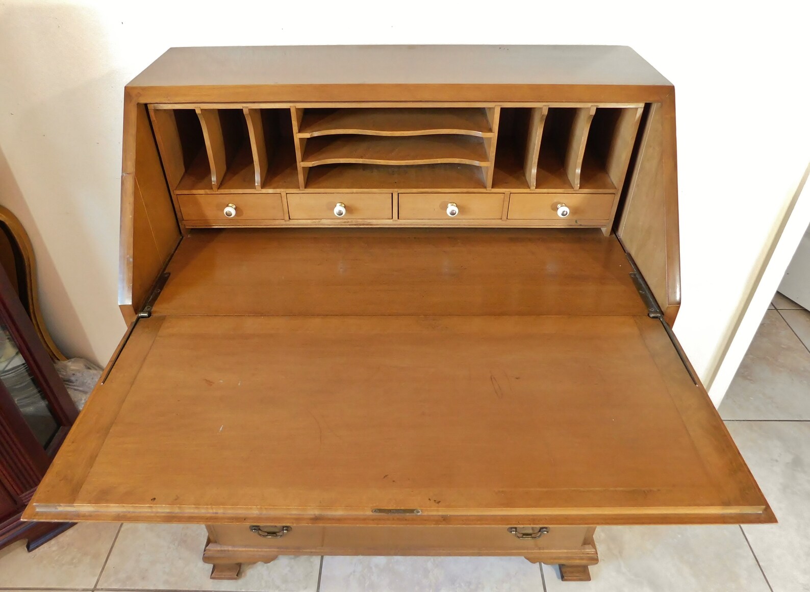 Antique Beals Furniture Solid Maple Rock Slant Top Secretary Writing