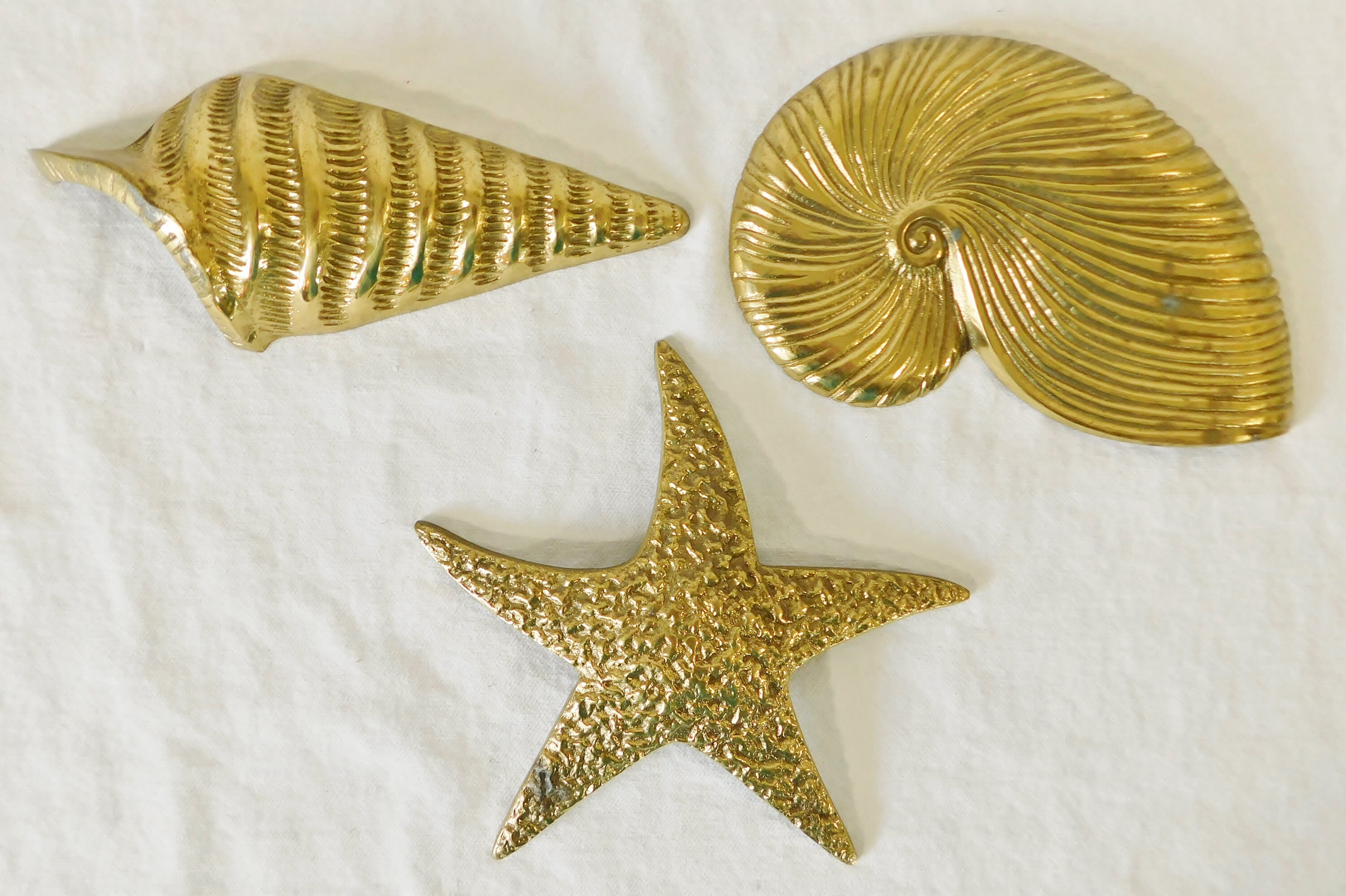 Vintage Solid Brass Palm Beach Style Ornate Seashells Conch Starfish ...