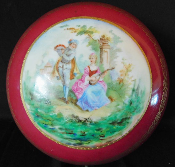 Pink Germany Large Vintage Germany Round Hand Painted Pink Gold F… - Gem