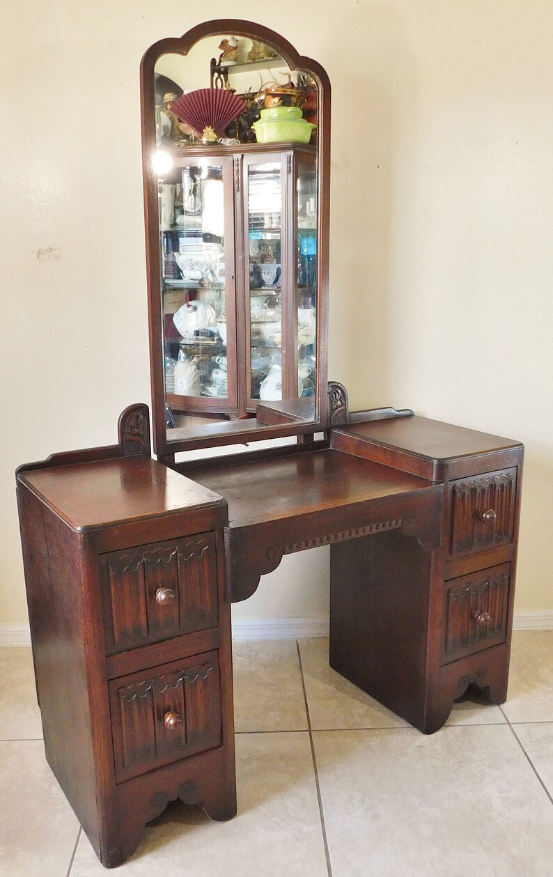 Vintage Mid Century Modern Solid Mahogany Wood Vanity With Mirror - Etsy